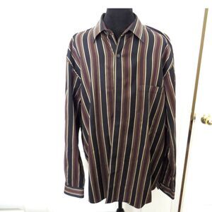 Tasso Elba- Macy's Men's  Cotton Striped Button Down Shirt Earth Tones XL EUC